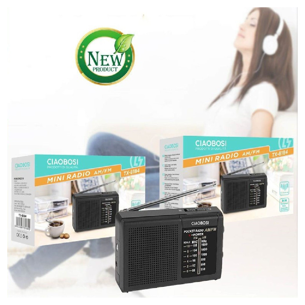 foto del prodotto trade shop mini radio fm portatile tascabile bande am fm ricevitore audio musica tx 8184 