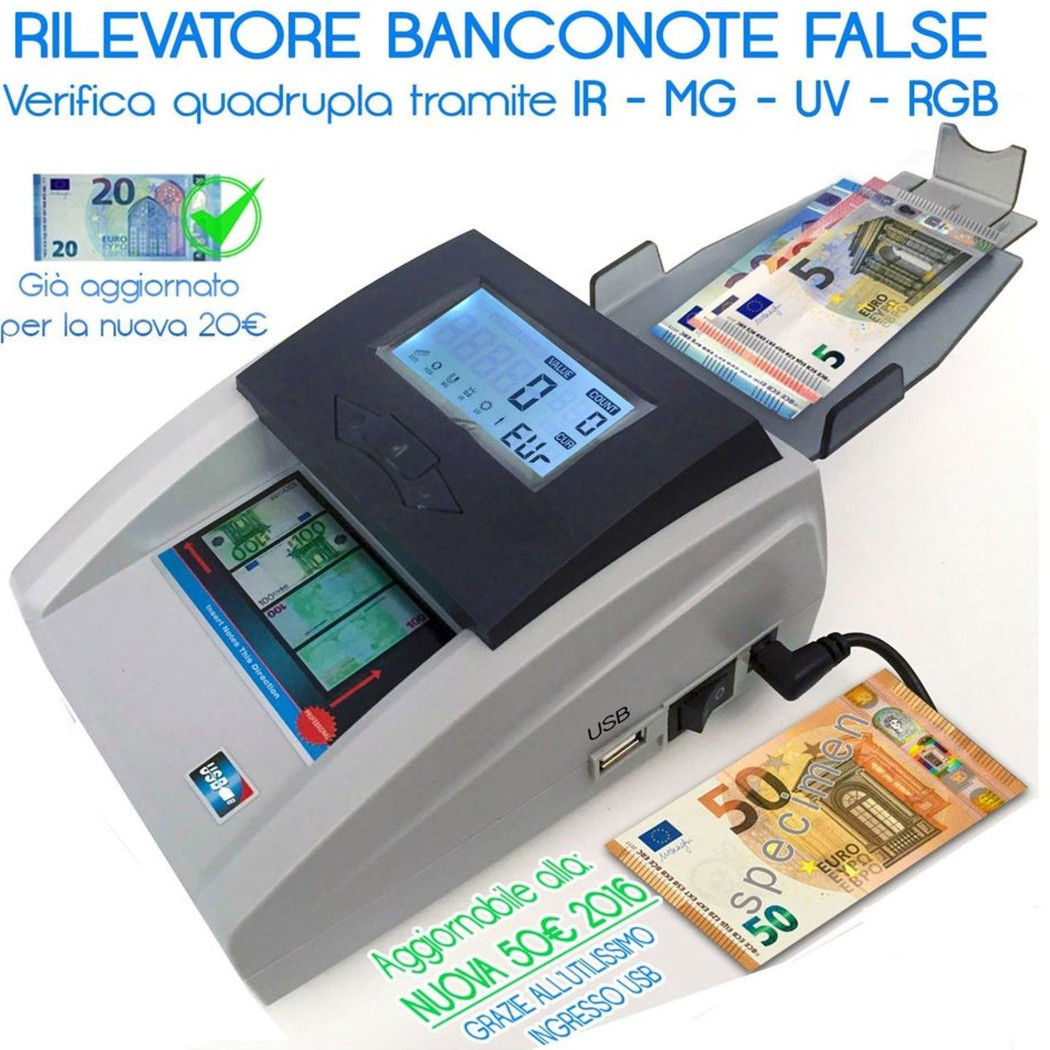foto del prodotto trade shop mini rilevatore di banconote false euro detector per negozio casa ufficio hs8989 