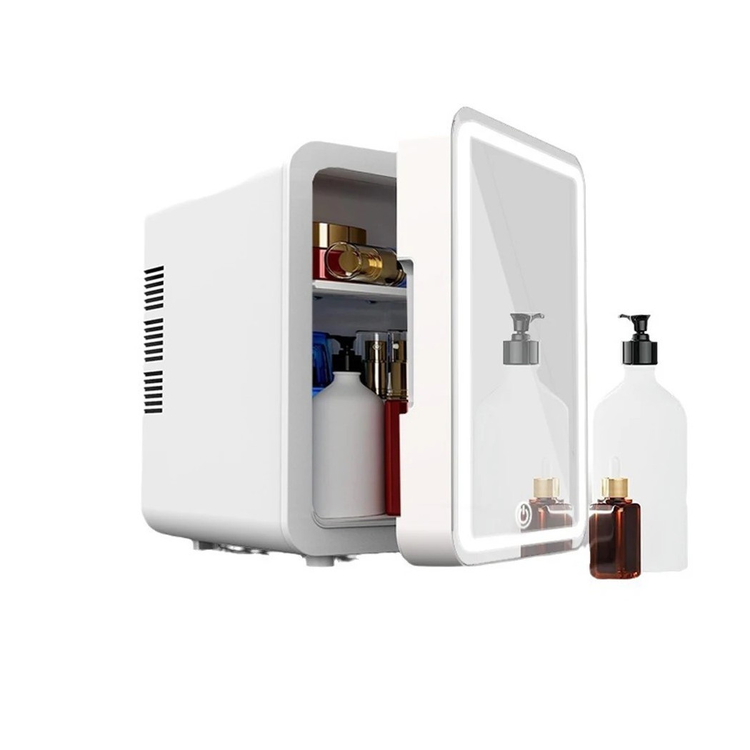 foto del prodotto trade shop - mini specchio trucco frigorifero portatile 4lt con luce led auto casa doppio uso -