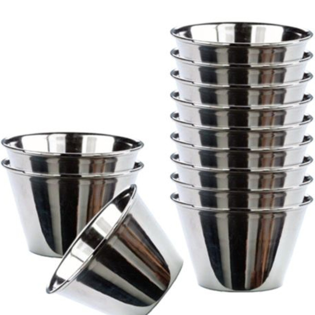 foto del prodotto trade shop mini stampi per budini dolci set da 12pezzi in acciaio inox dimensione diam 7cm 