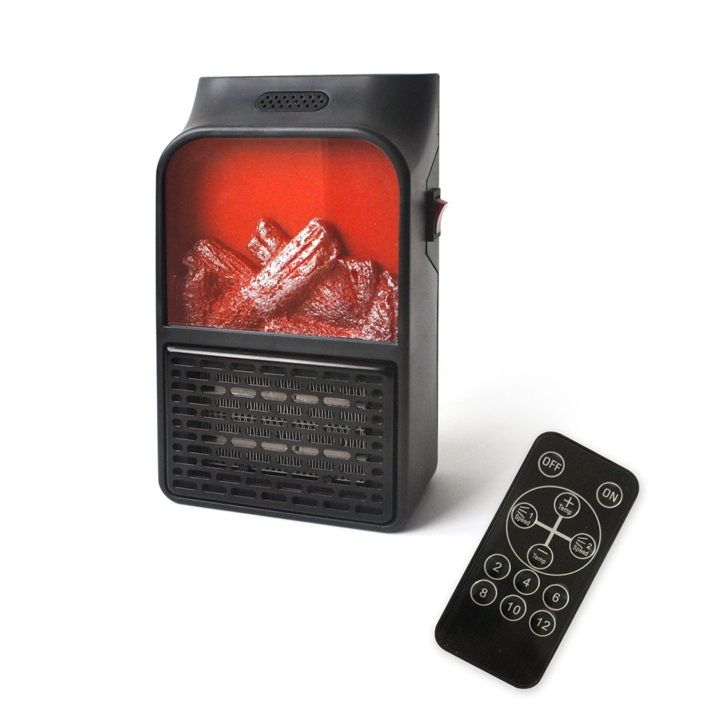 foto del prodotto trade shop mini stufa elettrica termoventilatore portatile con telecomando caminetto fuoco 