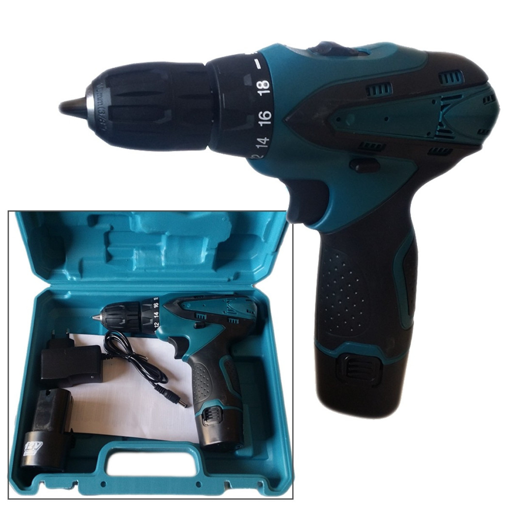 foto del prodotto trade shop mini trapano avvitatore 12volt doppia batteria carica batteria valigetta 