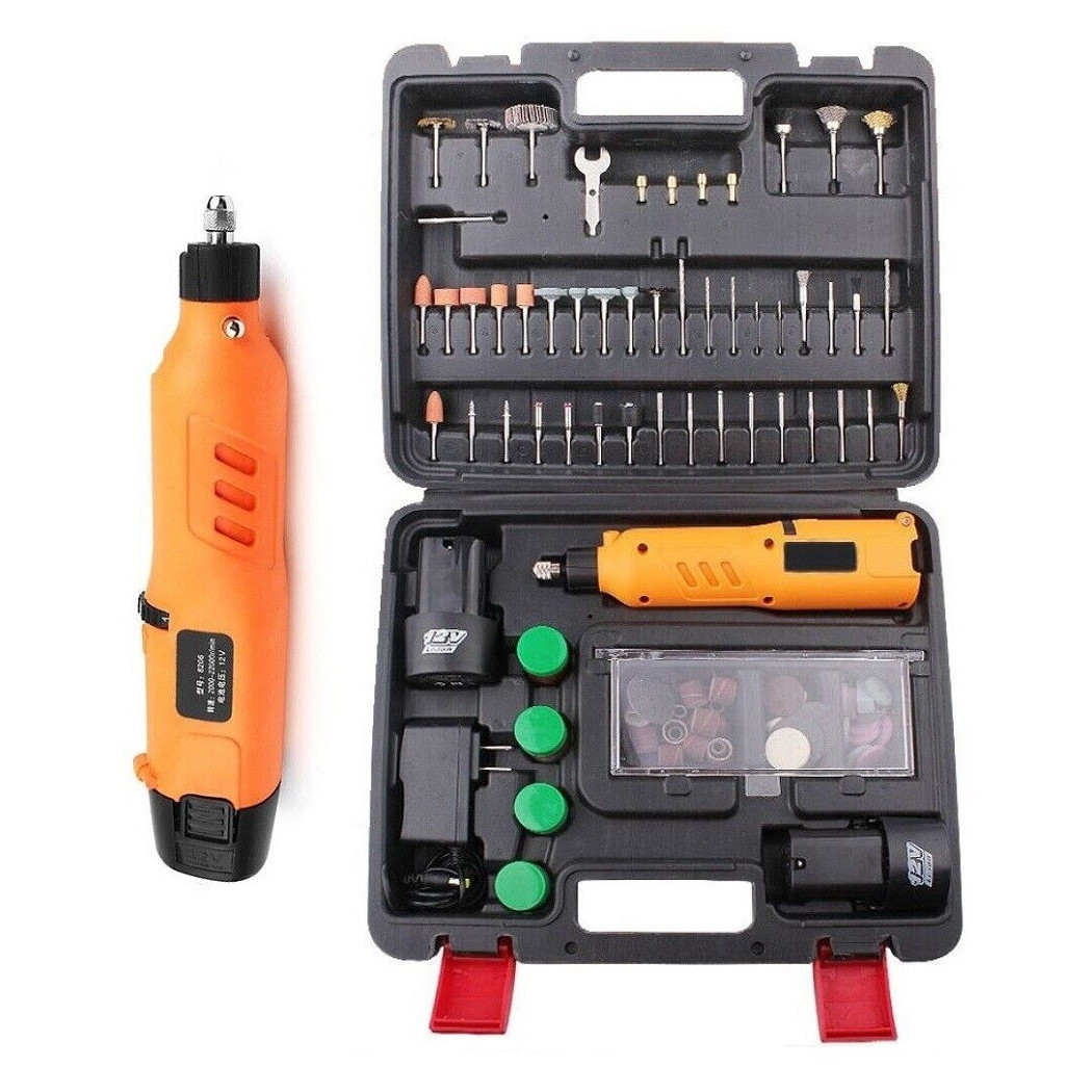 foto del prodotto trade shop mini trapano smerigliatrice a doppia batteria 12v 2ah tipo dremel 148 accessori 