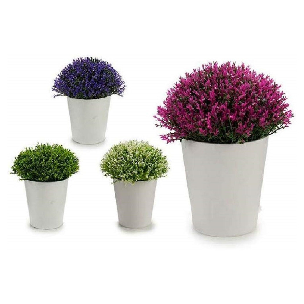 foto del prodotto trade shop mini vaso bianco fiori artificiali colorati 15x15x15cm piantina pianta appendere 