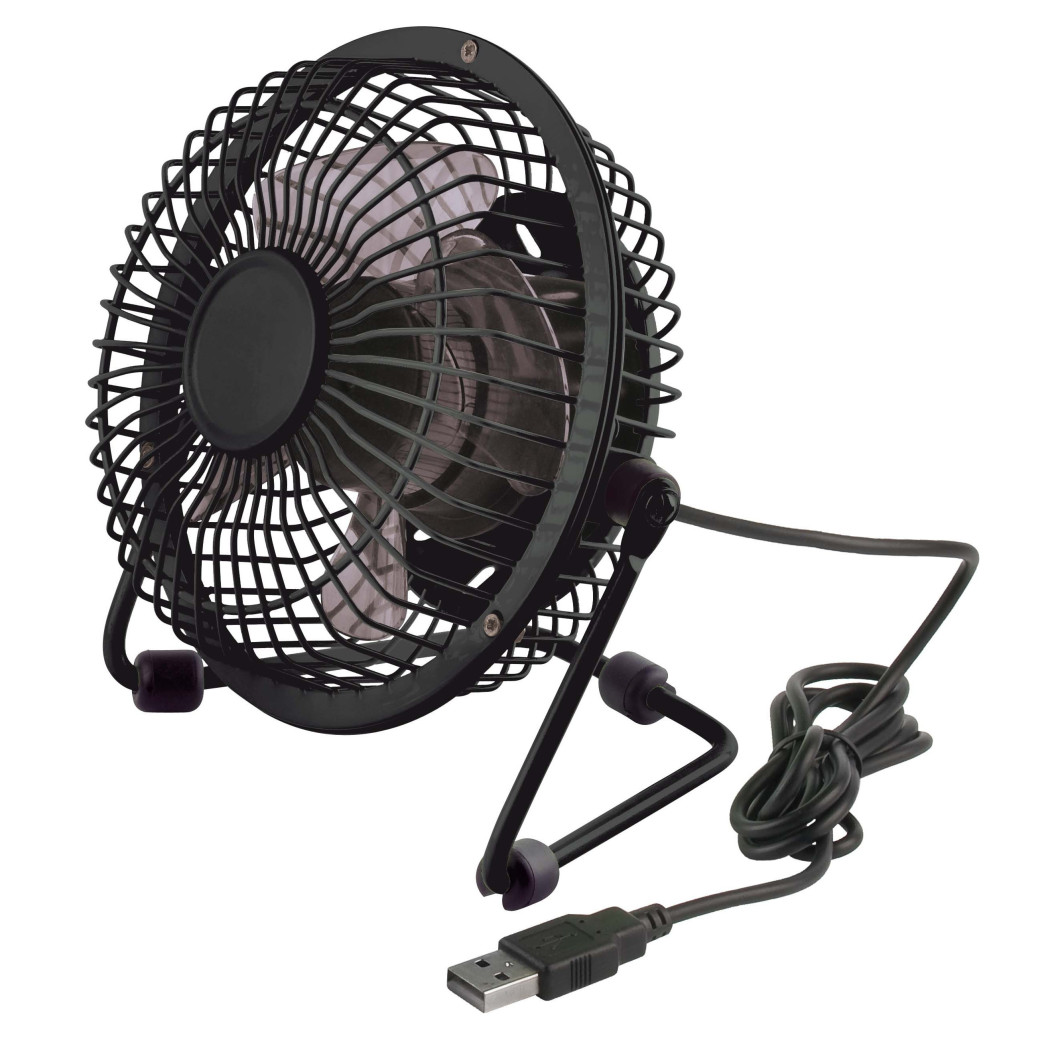 foto del prodotto trade shop mini ventilatore a pale fan usb in metallo con interruttore per pc notebook nero 