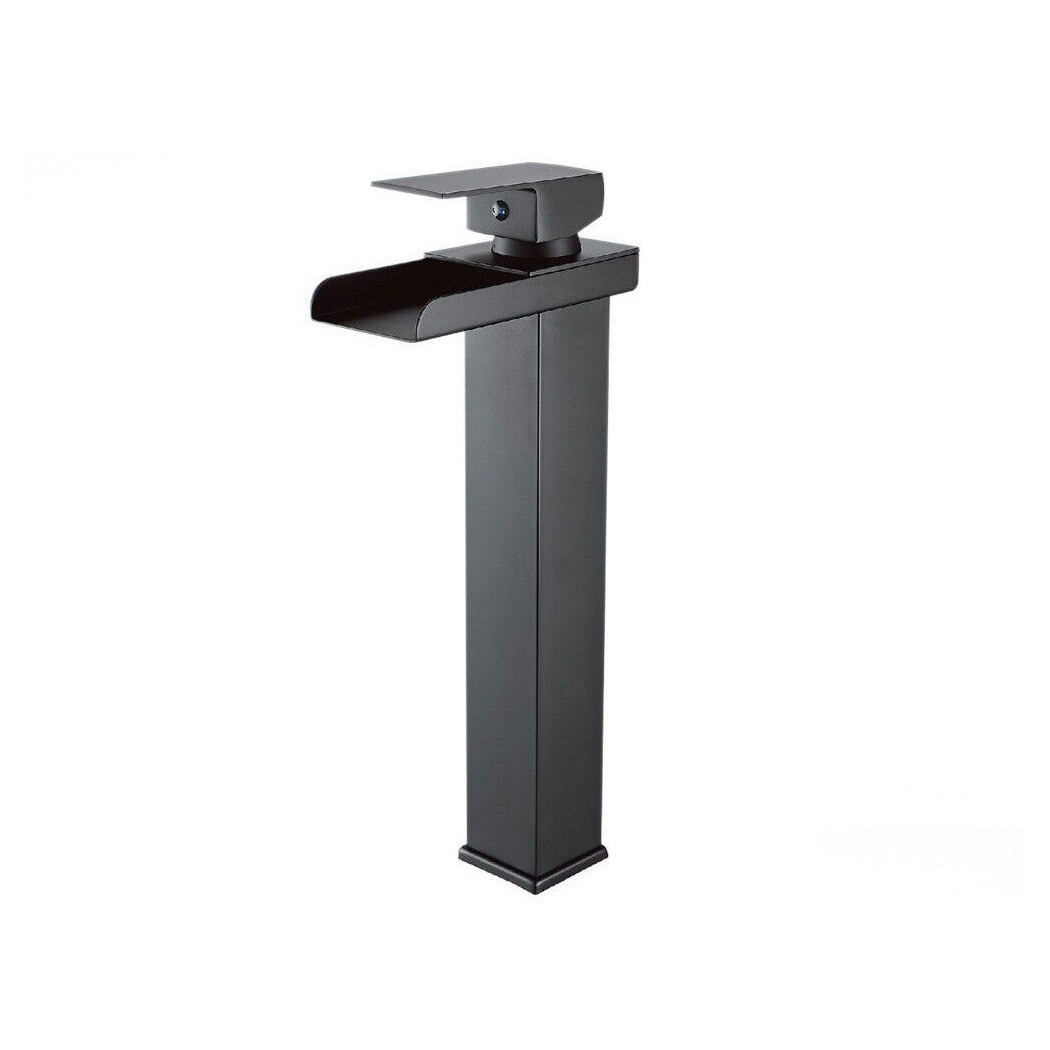 foto del prodotto trade shop miscelatore a cascata nero lavabo bagno rubinetto a canna alta monocomando 87399 