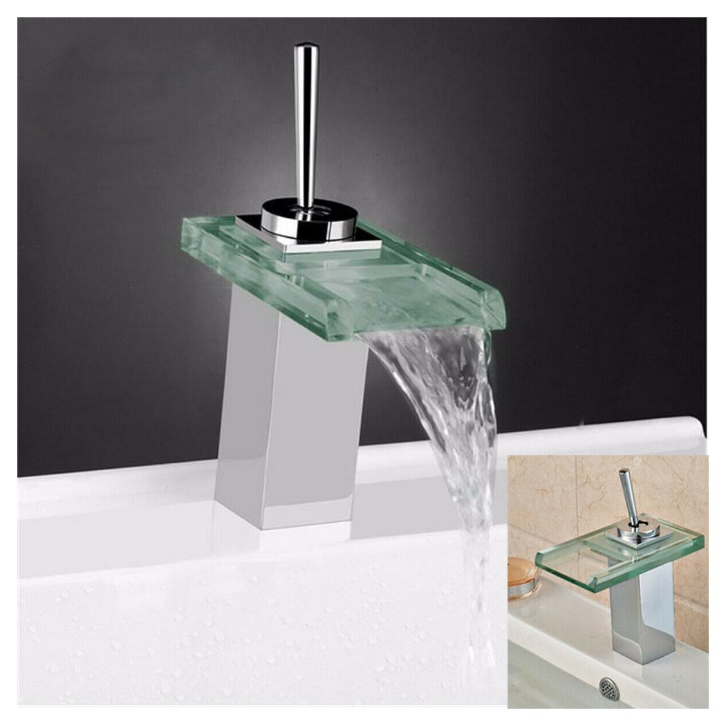 foto del prodotto trade shop miscelatore monocomando rubinetto cascata vetro rubinetteria lavabo bagno 