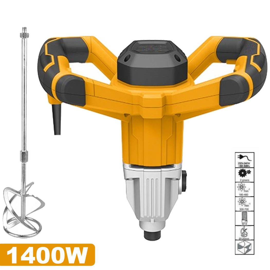 foto del prodotto trade shop miscelatore per malta 1400 watt trapano mescolatore colla cemento con frusta m14 