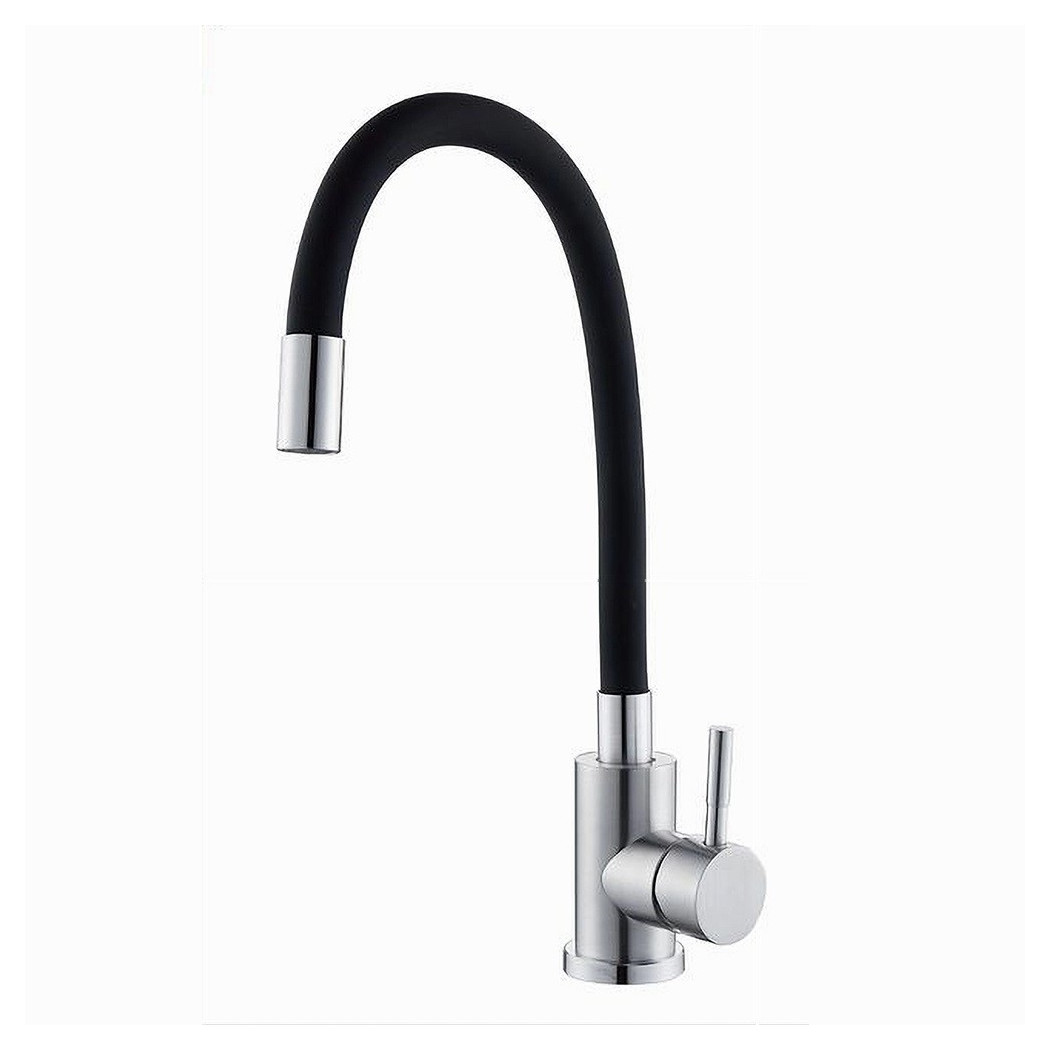 foto del prodotto trade shop miscelatore rubinetto lavello cucina canna flessibile nero acciaio satinato 52687 