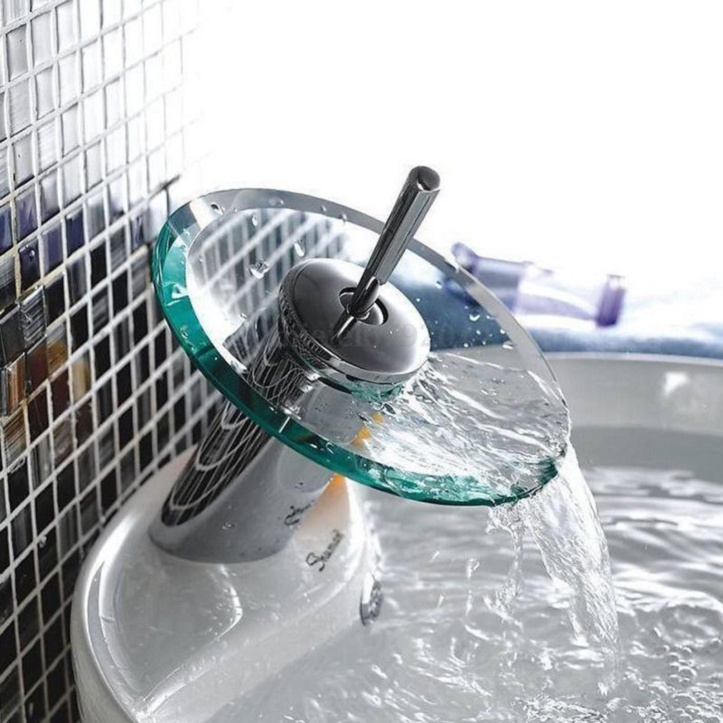 foto del prodotto trade shop miscelatore rubinetto monocomando cromato e in vetro a cascata 