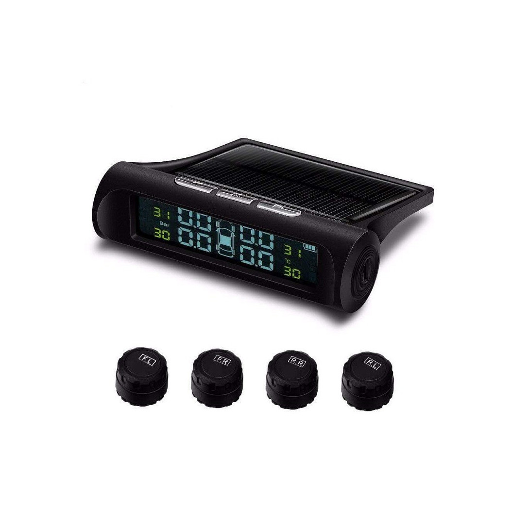 foto del prodotto trade shop misuratore di pressione ruote auto digitale solare wireless tpms 4 sensori 