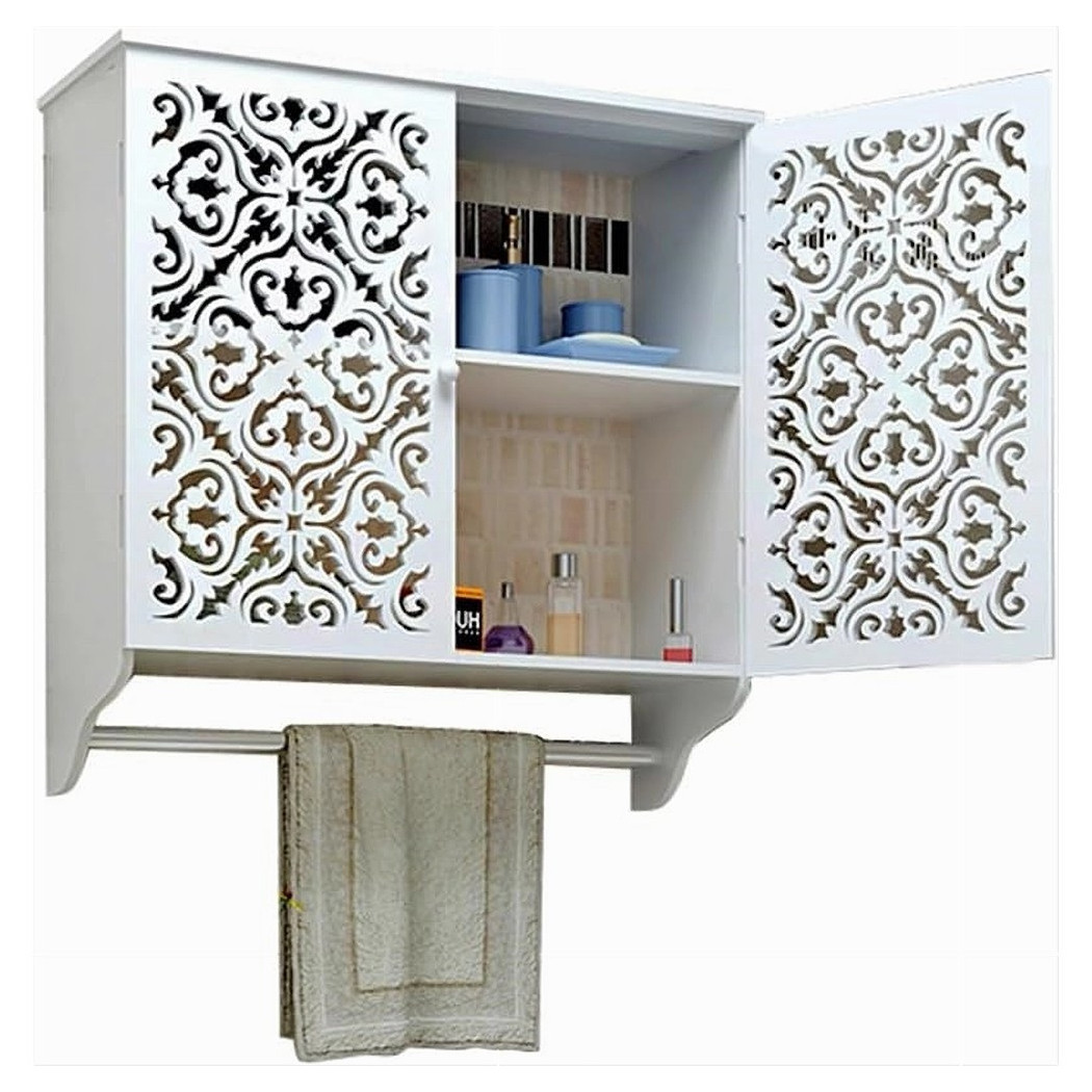 foto del prodotto trade shop mobiletto da bagno a parete con portasciugamani armadietto in mdf a 2 livelli 