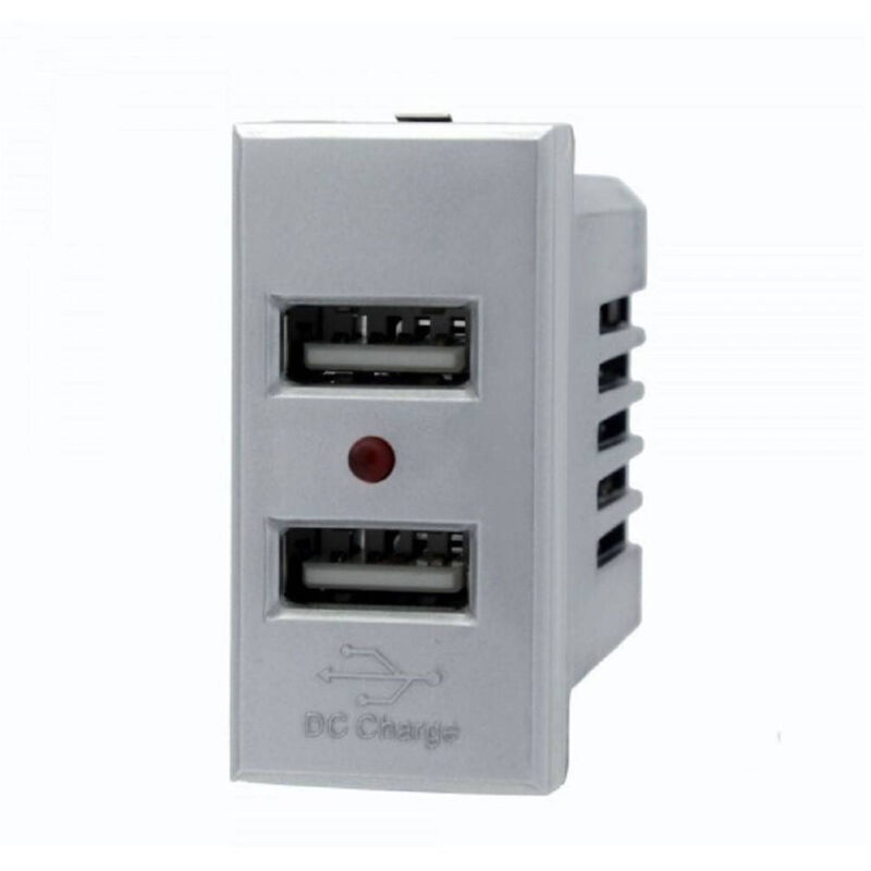 foto del prodotto trade shop modulo presa caricatore usbx2 5v 2,1a grigio silver compatibile bticino axolute 