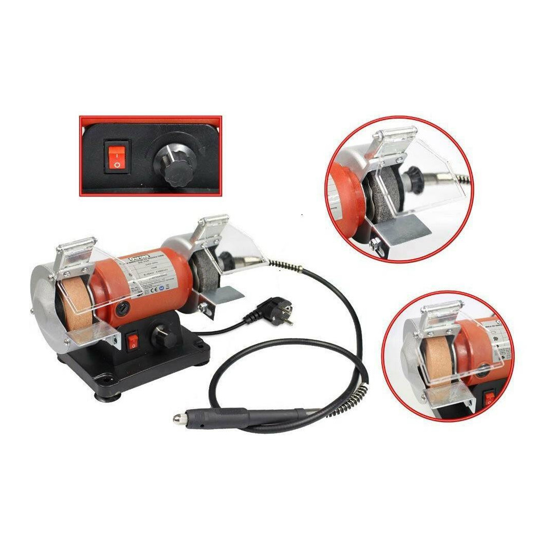 foto del prodotto trade shop mola da banco smerigliatrice 120w con mini trapano drill pietra spazzola lucidare 