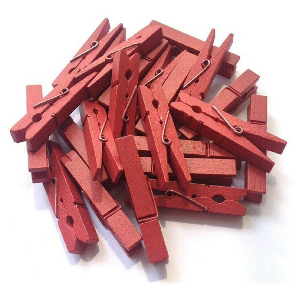 foto del prodotto trade shop mollette pinze in legno per decorazione mollettine rosse da 3.5 cm portafoto 