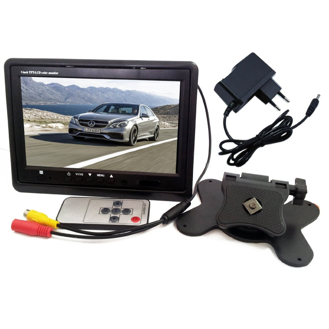 foto del prodotto trade shop - monitor lcd tft 7 a colori auto camper x poggiatesta telecomando e caricatore -