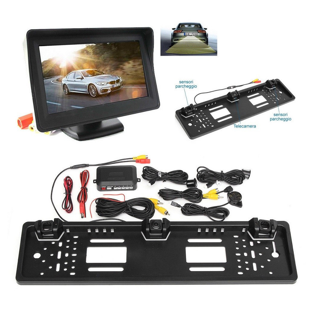 foto del prodotto trade shop monitor portatarga con telecamera e sensori di parcheggio monitor da 4.3 quot 