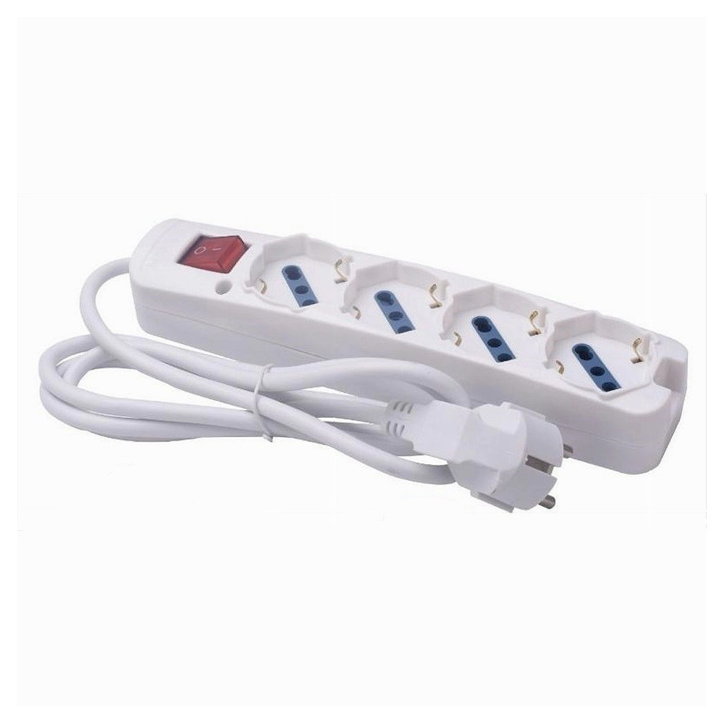 foto del prodotto trade shop multipresa 4 uscite universali spina 16a cavo 1.5mt bianco con interruttore 80174n 