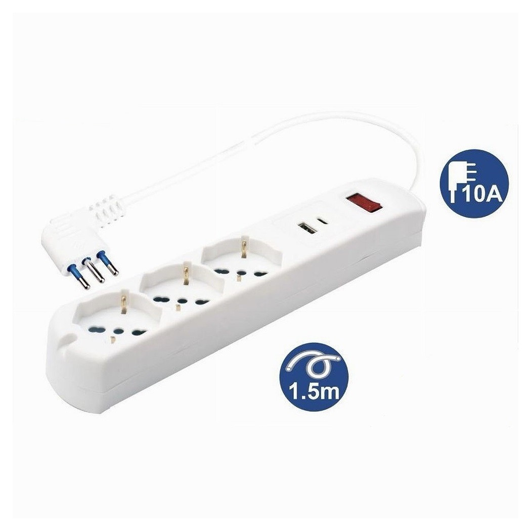 foto del prodotto trade shop multipresa 5 in 1 usb a c 3 prese per schuko bipasso eu cavo 1.5mt 80081 