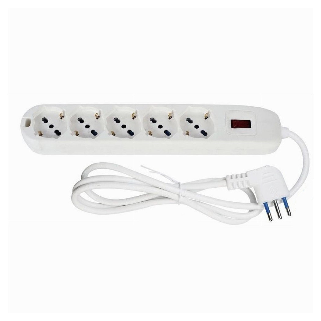 foto del prodotto trade shop multipresa 5 uscite universali spina 10a cavo 1.5mt ciabatta colore bianco 80185n 