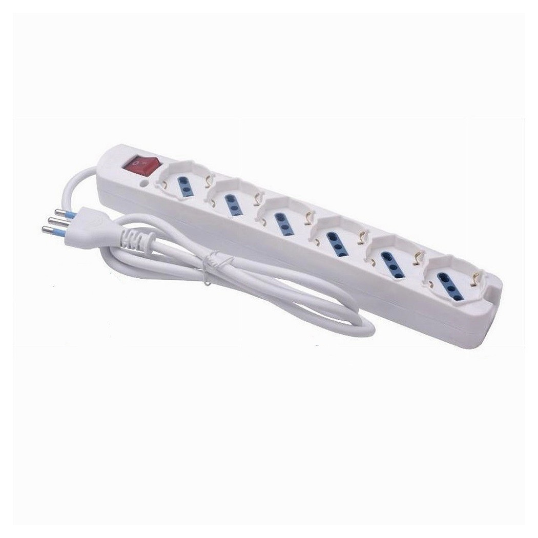 foto del prodotto trade shop multipresa 6 uscite universali spina 16a cavo 3mt bianco con interruttore 80191n 