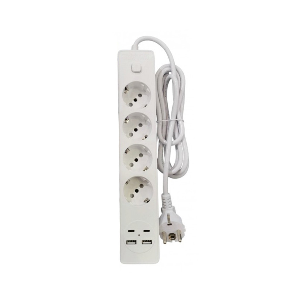 foto del prodotto trade shop multipresa a 4 posti con 2 prese usb a 2 prese usb c interruttore bianco cavo da 2mt 