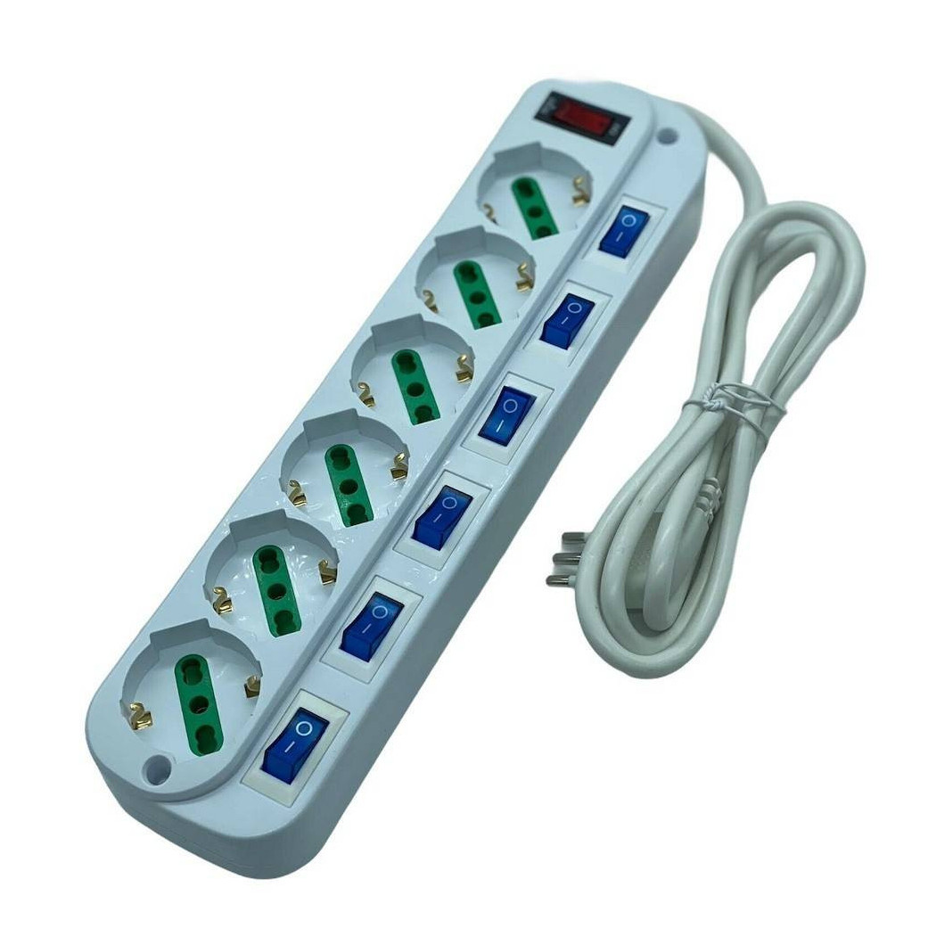 foto del prodotto trade shop multipresa ciabatta elettrica con 6 prese universali ita 10 16a schuko bipasso 