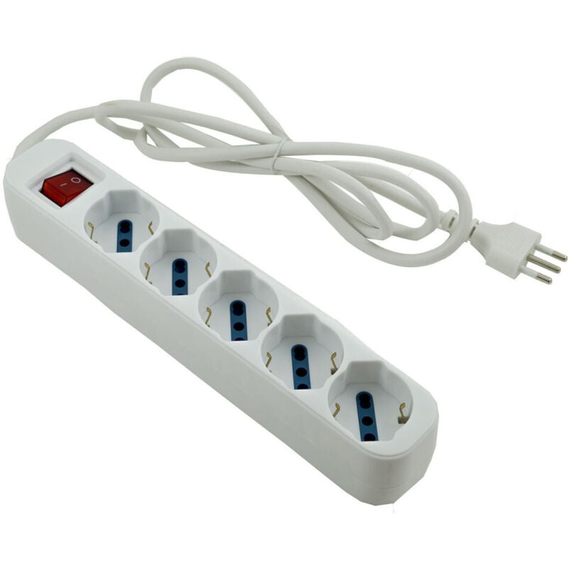 foto del prodotto trade shop multipresa elettrica ciabatta 5 ingressi bipasso schuko 10 16a interruttore 