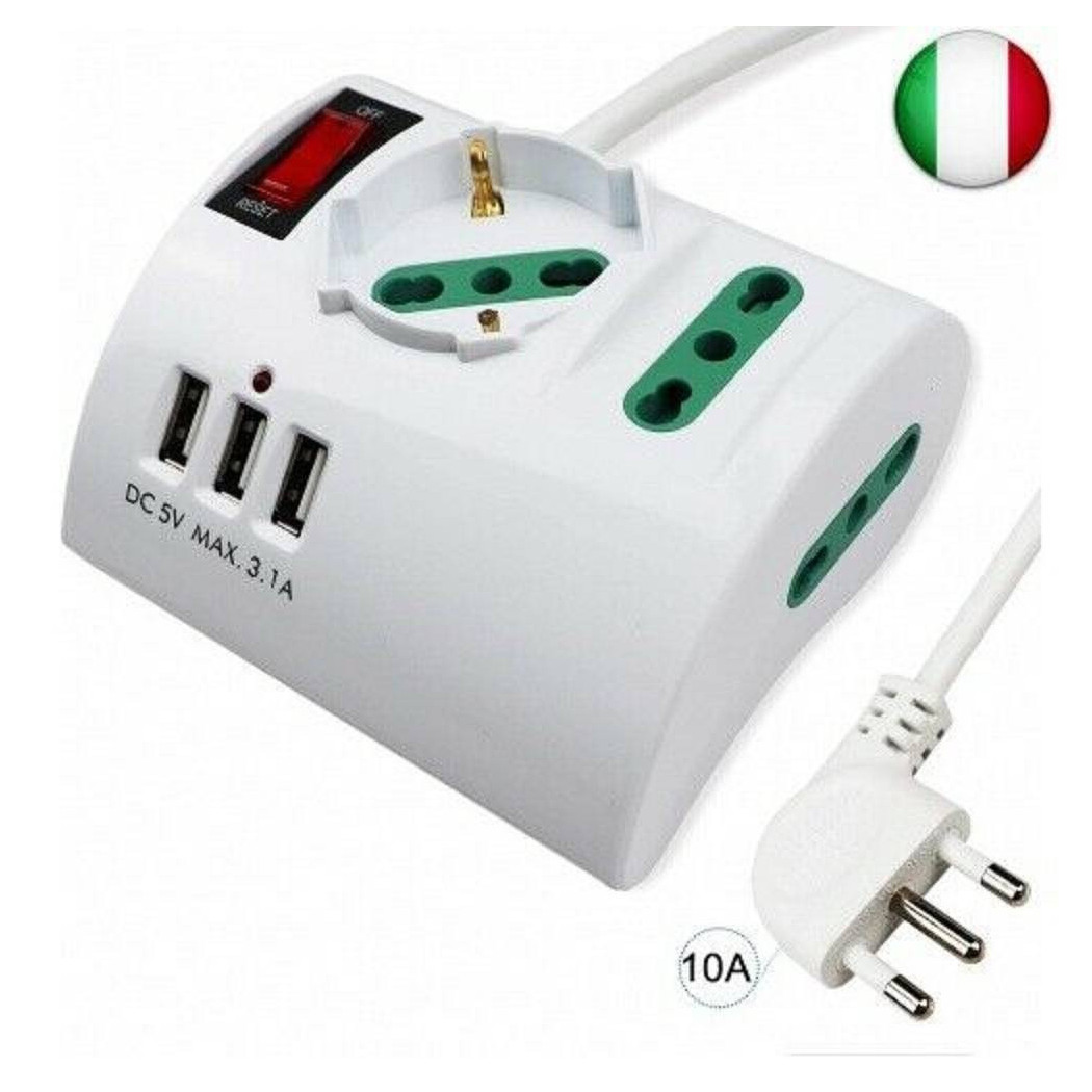 foto del prodotto trade shop multipresa elettrica da scrivania tavolo con 3 presa 3 usb bianco shuko bipasso 