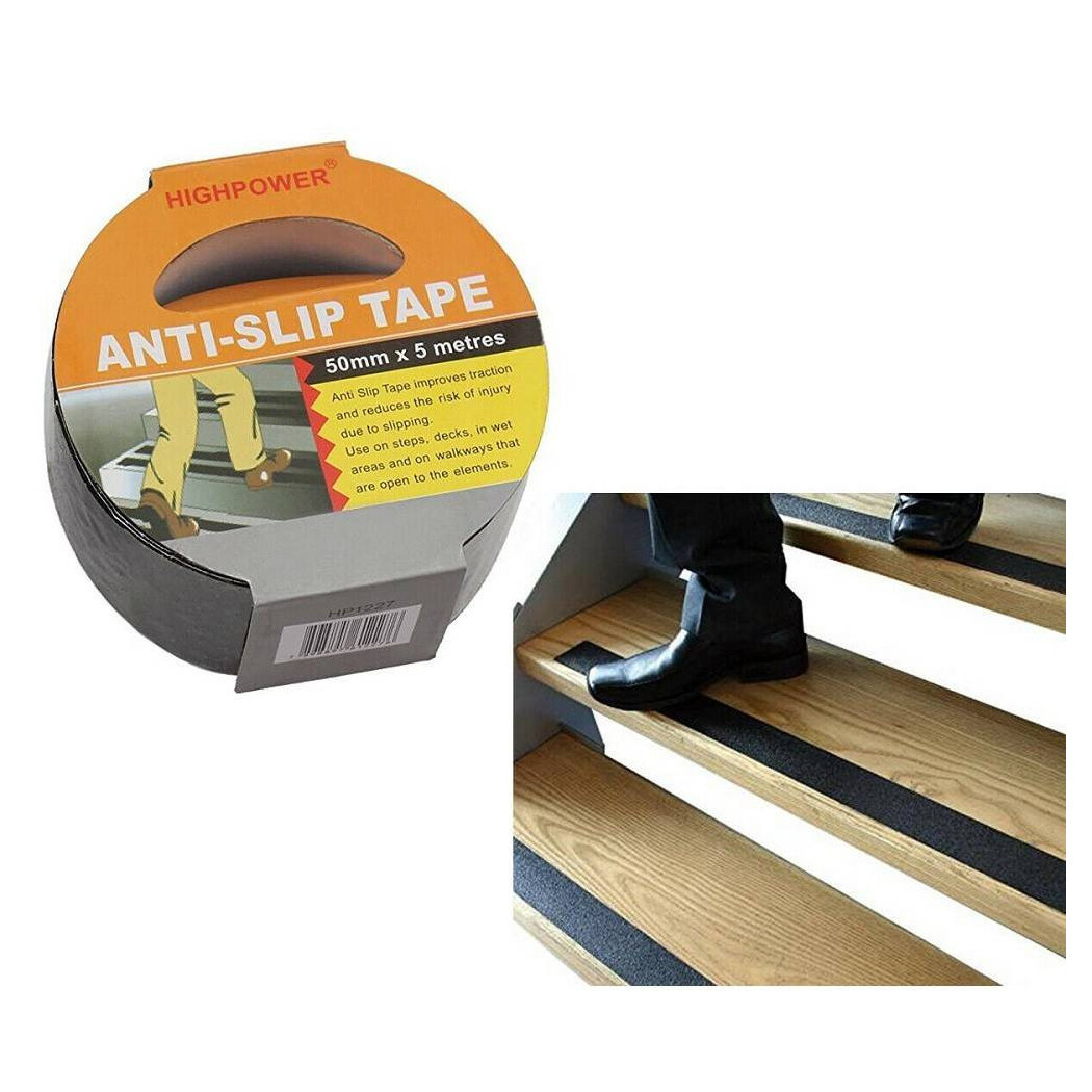 foto del prodotto trade shop nastro adesivo antiscivolo per scale legno pavimento interno esterni 5mt 50mm 