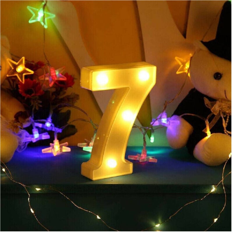 foto del prodotto trade shop numero 7 luminoso bianco a led decoro per eventi feste luce calda 3000k 16x3cm 