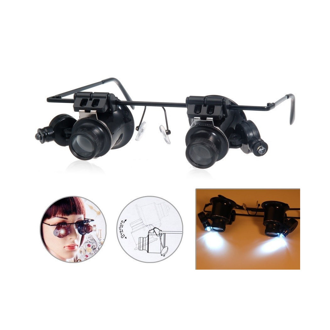 foto del prodotto trade shop occhiali lente ingrandimento 20 x di precisione oculari 4 lenti luci led 9892a 