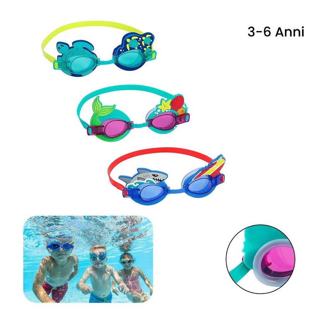 foto del prodotto trade shop occhialini nuoto per bambini 3 anni cinturino regolabile design assortiti 21080 