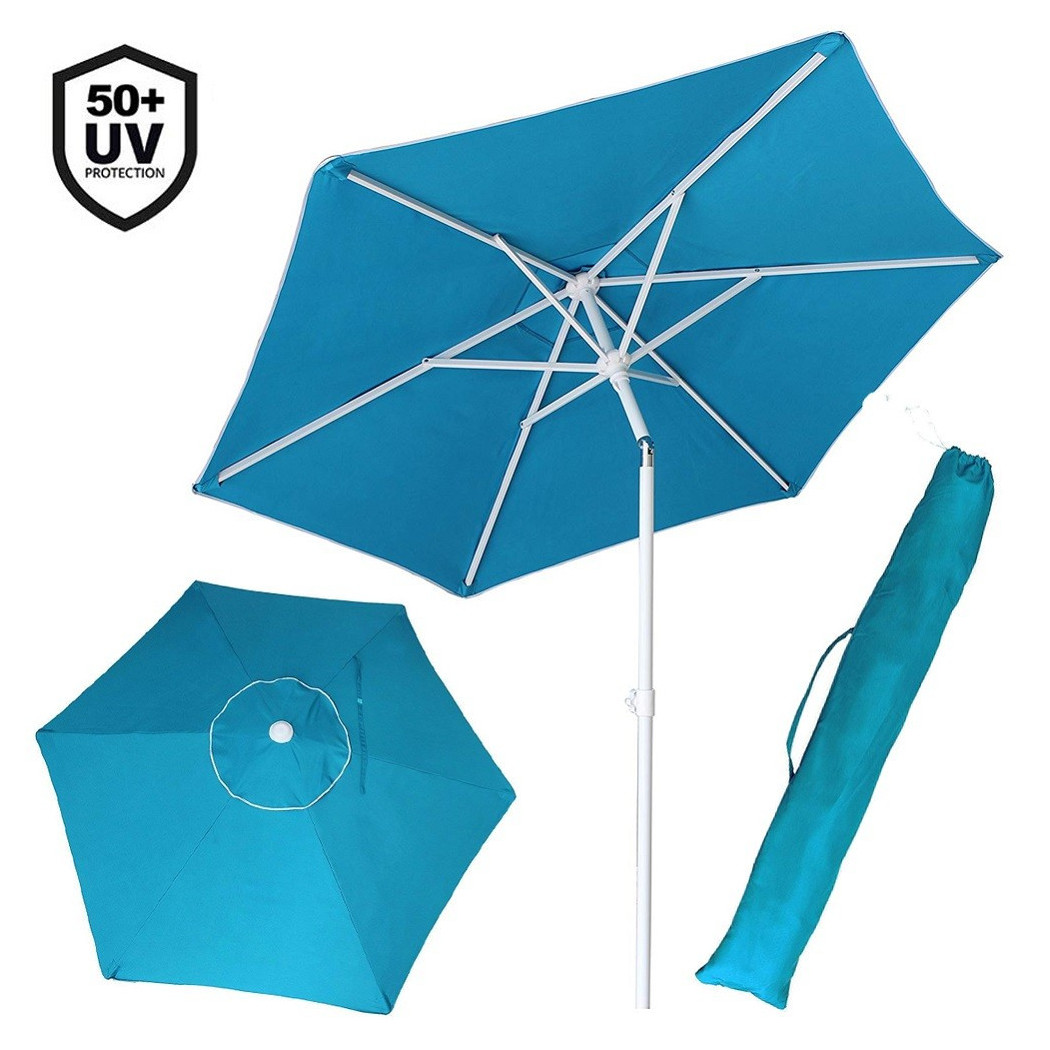 foto del prodotto trade shop ombrellone mare spiaggia giardino acciaio inox grande 210cm azzurro con custodia 