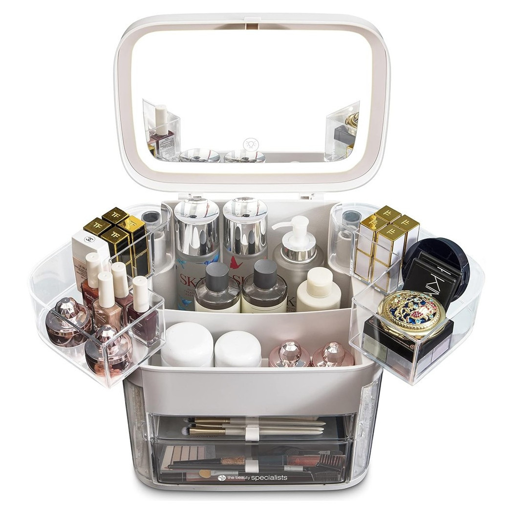 foto del prodotto trade shop organizer beauty case porta trucco accessori gioielli con specchio led cassetti 