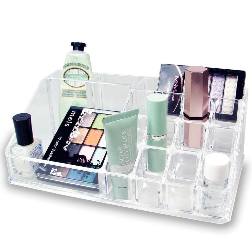 foto del prodotto trade shop organizer cosmetici make up accessori espositore 16 scomparti 17 x 9cm acrilico 