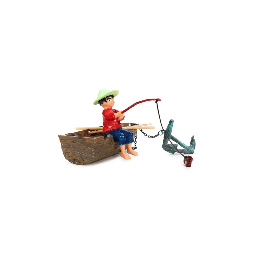 foto del prodotto trade shop ornamento acquario action movimento barca ragazzo peascatore ancora decorazioni 