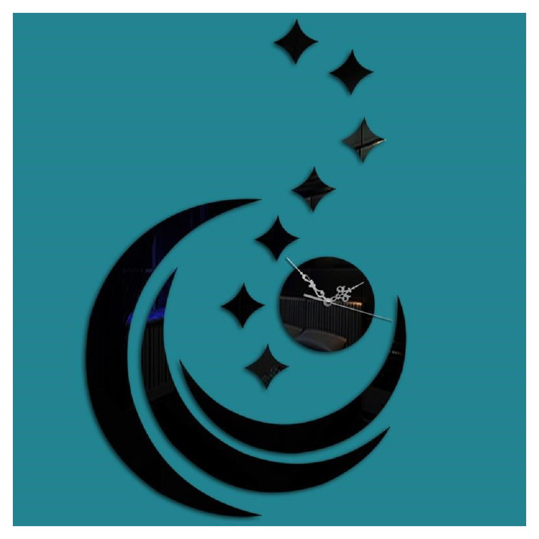 foto del prodotto trade shop orologio 3d moderno luna adesivo muro effetto specchio parete casa bar ufficio 
