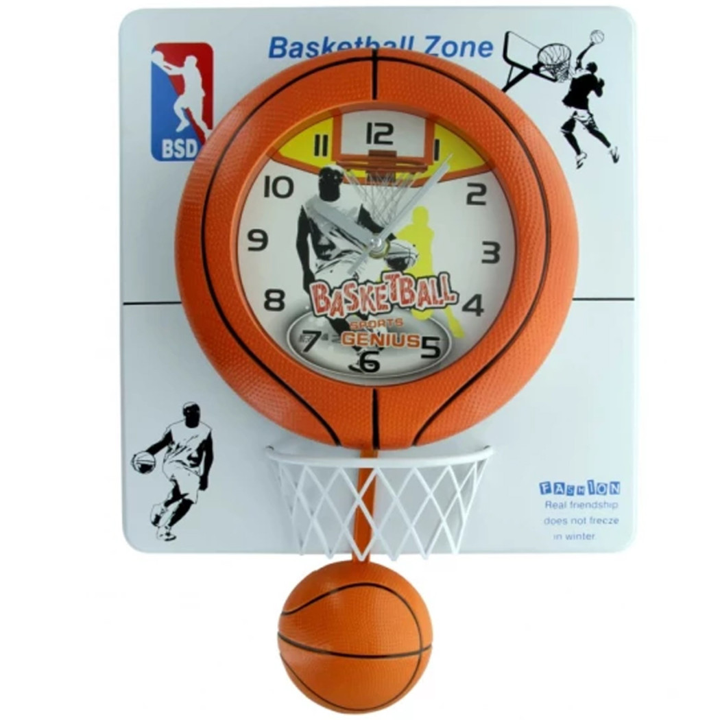 foto del prodotto trade shop orologio da parete 30x40cm con palla canestro basket effetto pendolo basketball 