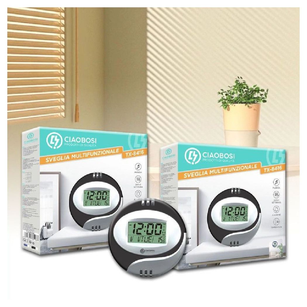 foto del prodotto trade shop orologio da parete tavolo digitale display lcd sveglia misura temperatura tx 8416 