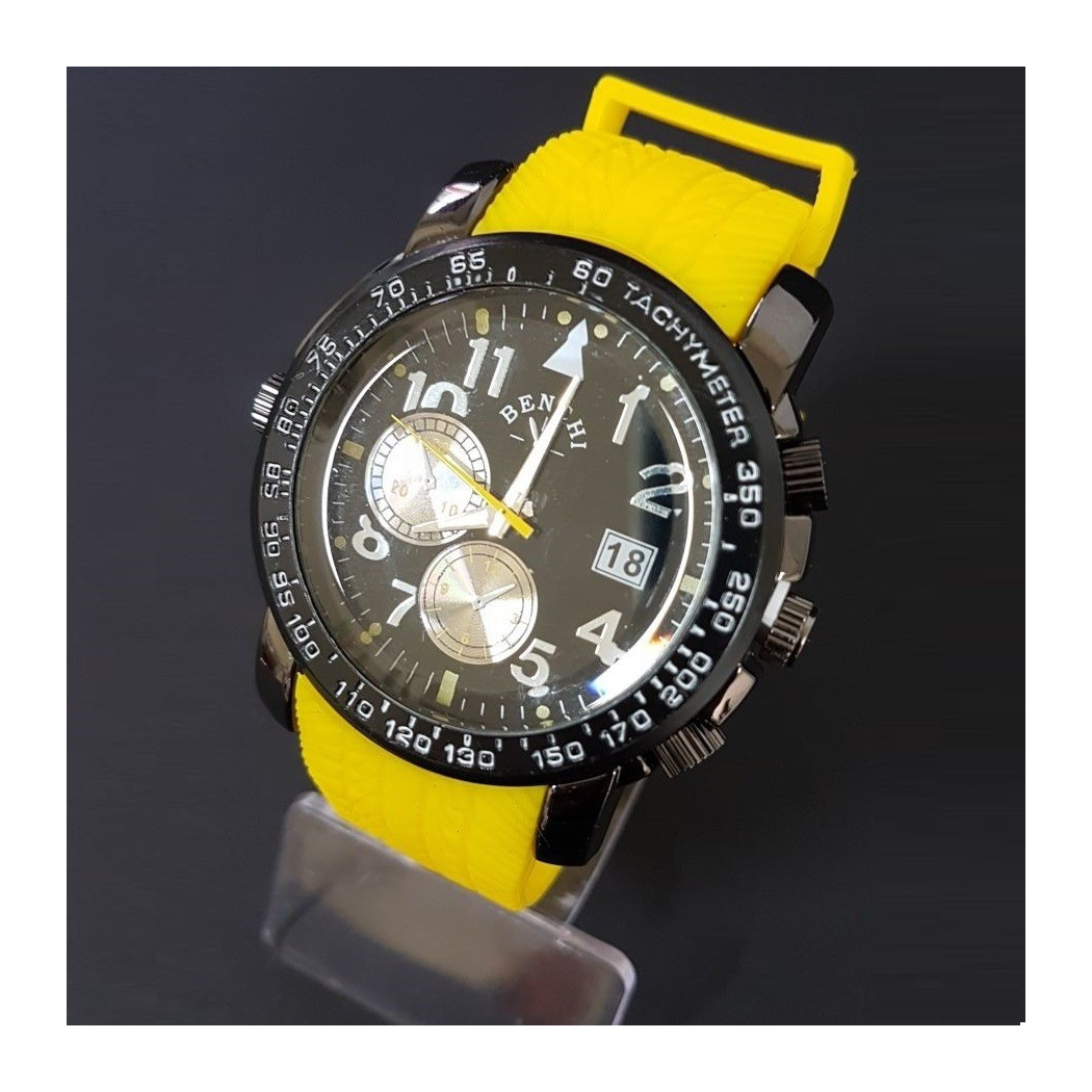 foto del prodotto trade shop orologio da polso benchi d9652a uomo analogico quarzo sportivo casual giallo 