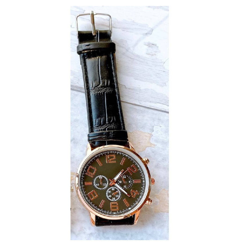 foto del prodotto trade shop orologio da polso uomo analogico cronografo cinturino pelle elegante dorato nero 