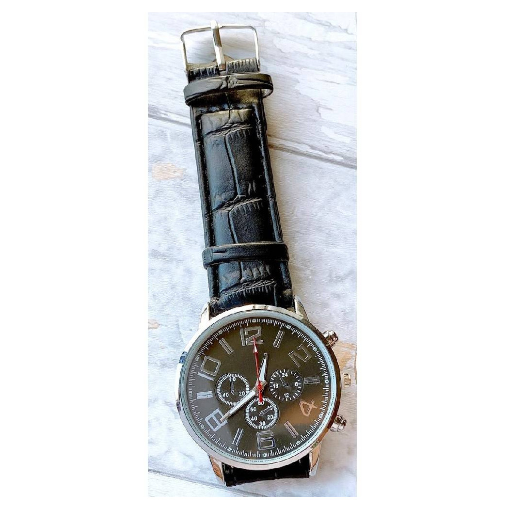 foto del prodotto trade shop orologio da polso uomo analogico cronografo cinturino pelle elegante silver nero 