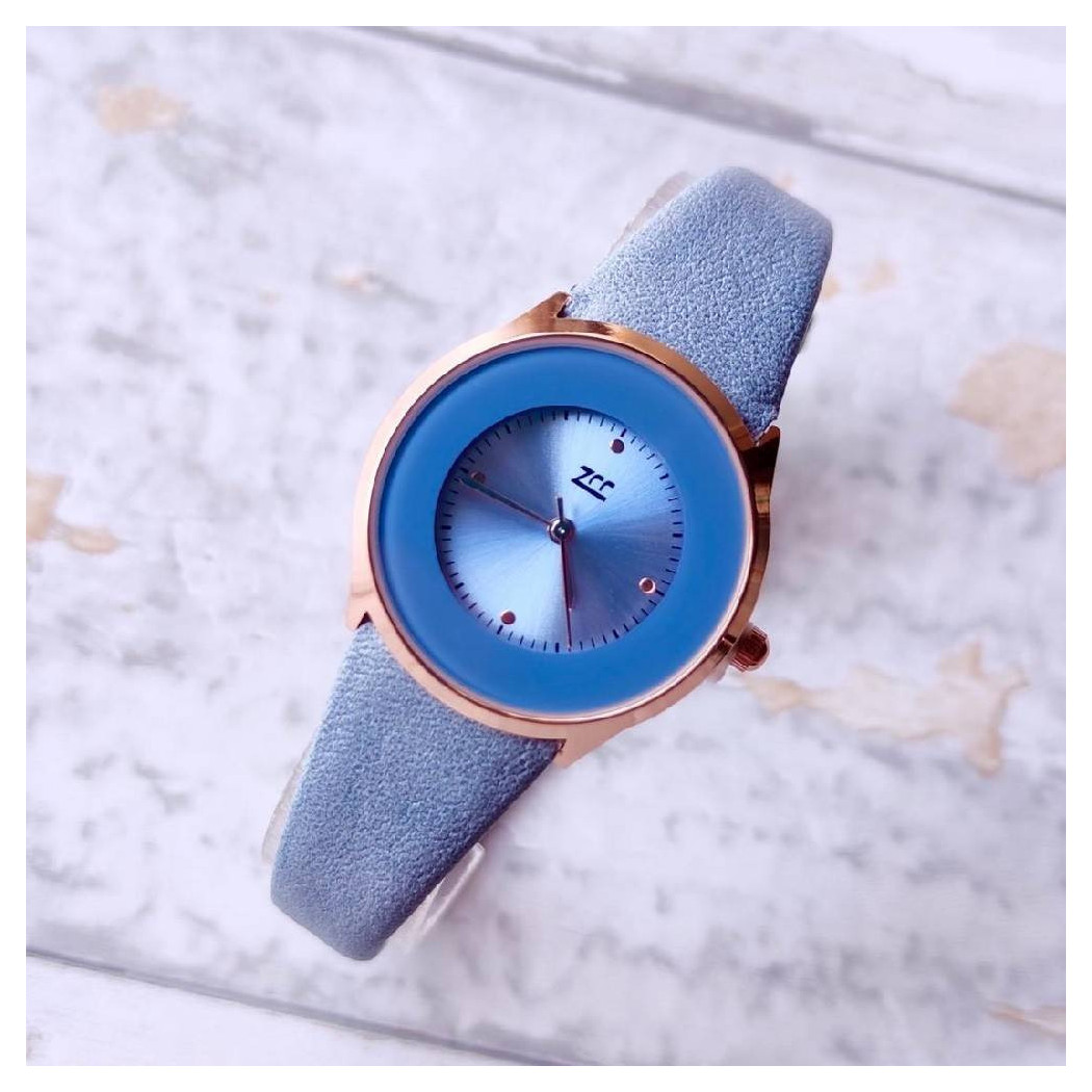 foto del prodotto trade shop orologio da polso zcc analogico elegante moda casual cinturino in pelle azzurro 