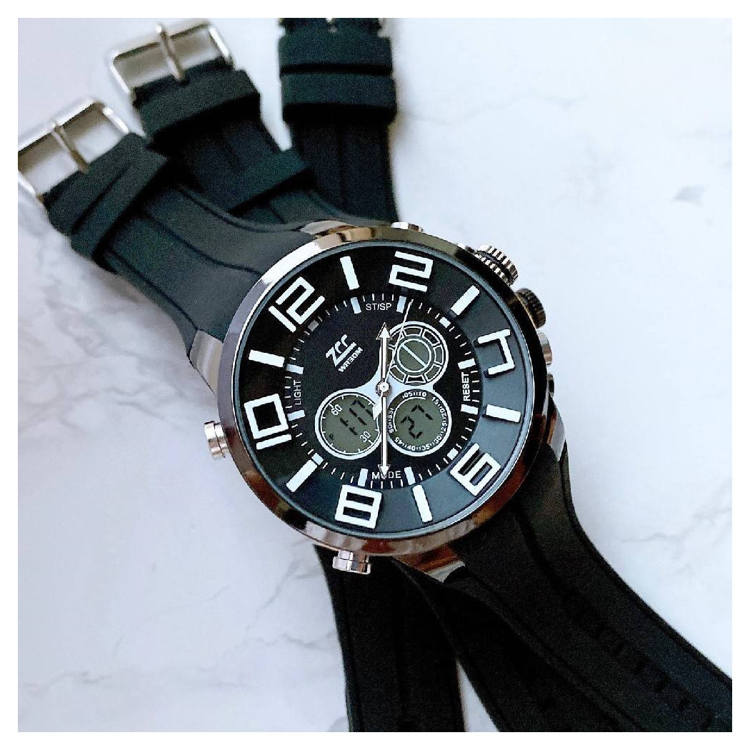 foto del prodotto trade shop orologio da polso zcc dual time analogico digitale da uomo sveglia sport nero 