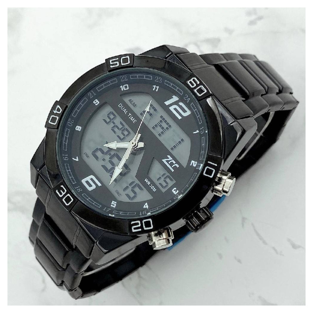 foto del prodotto trade shop orologio da polso zcc uomo in acciaio dual time resistente all 39 acqua wr30m nero 
