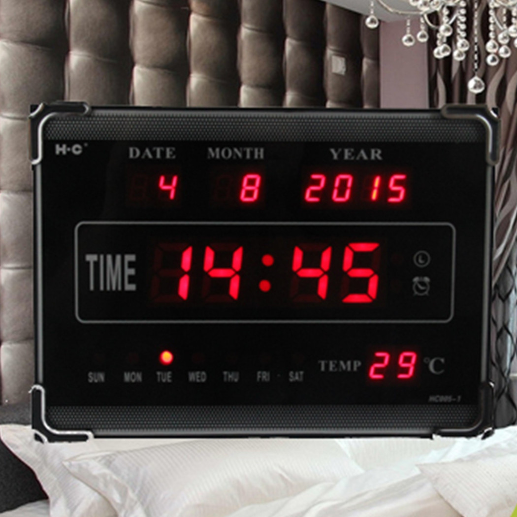 foto del prodotto trade shop orologio digitale a led con datario temperatura orario sveglia a parete muro 