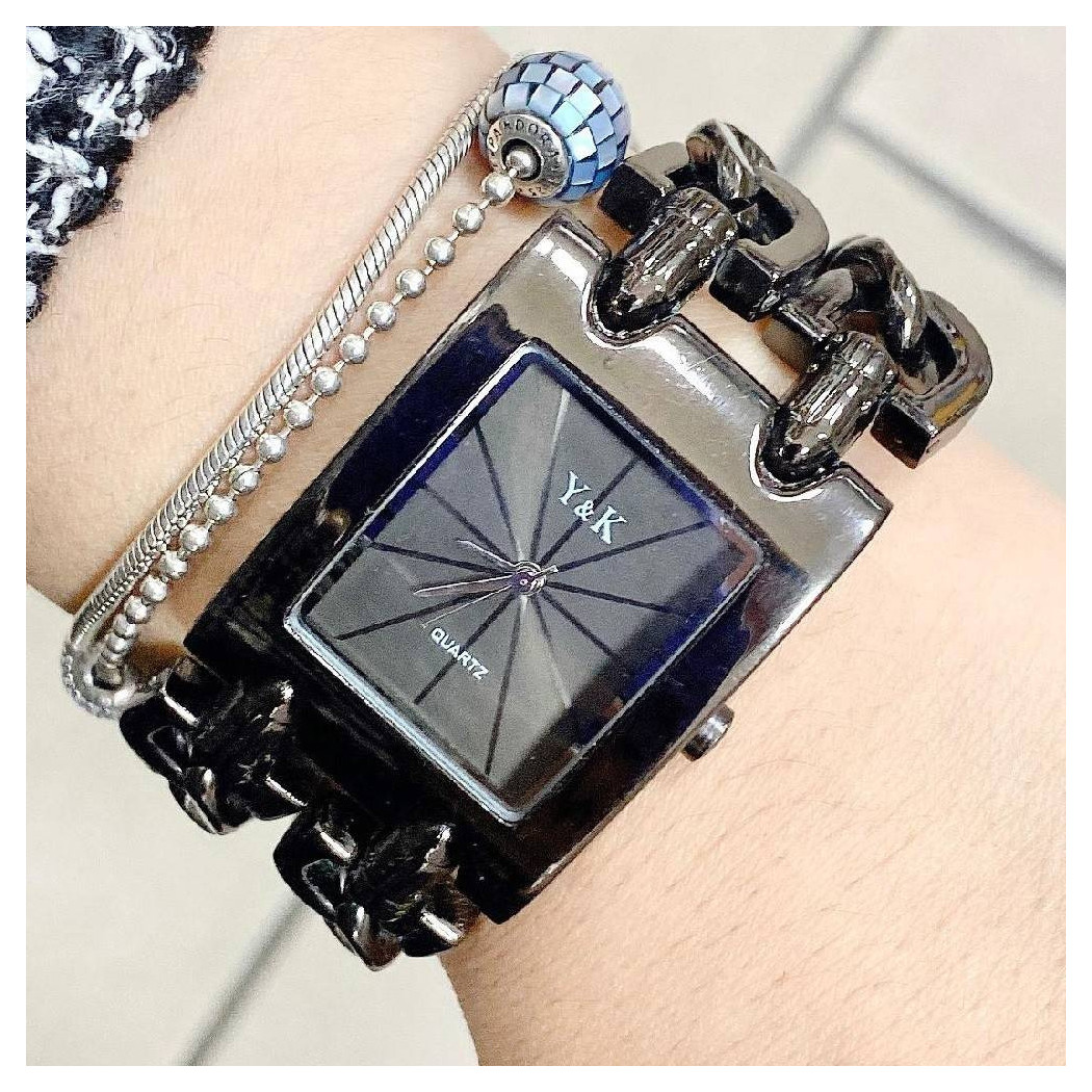 foto del prodotto trade shop orologio donna da polso y amp k analogico quarzo moderno casual moda bracciale nero 