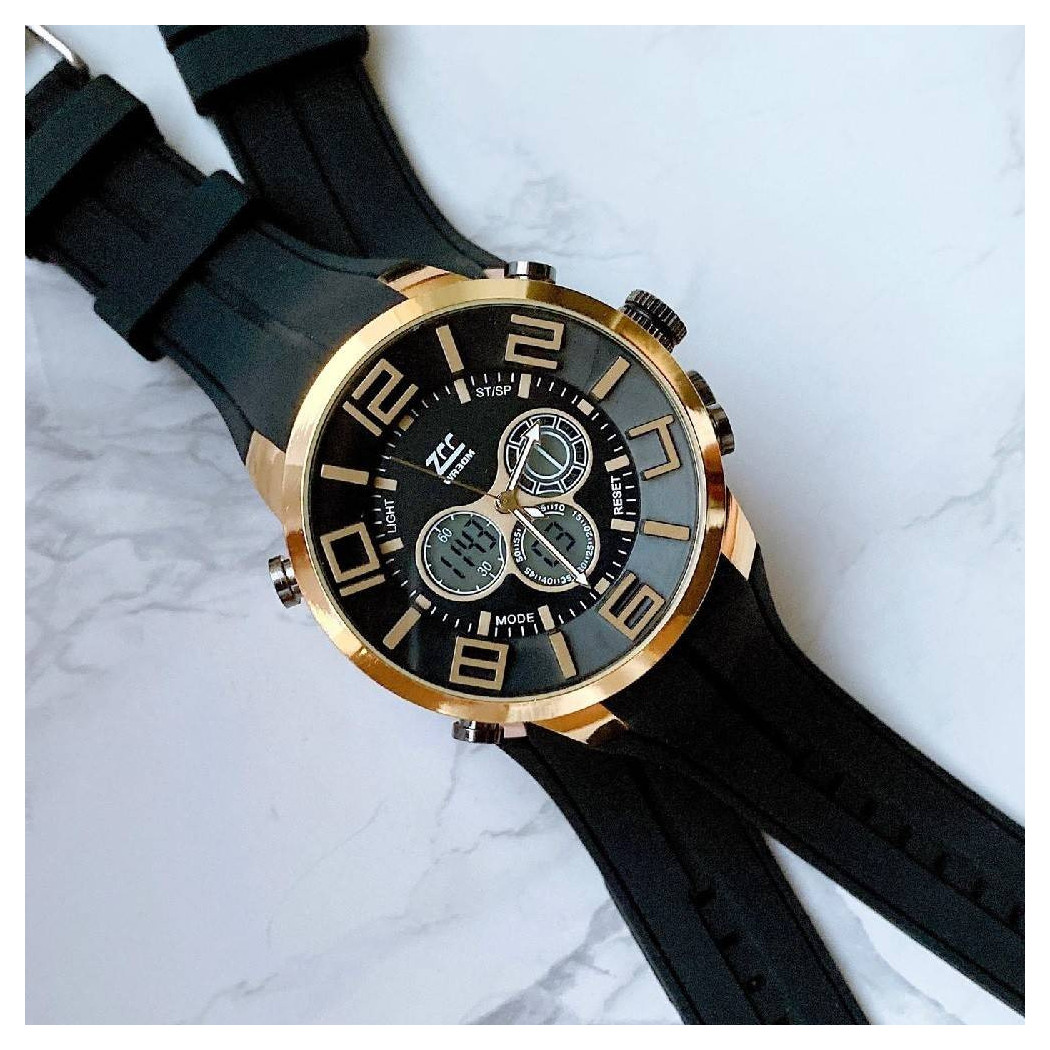 foto del prodotto trade shop orologio polso zcc uomo dual time analogico digitale sveglia sport dorato nero 