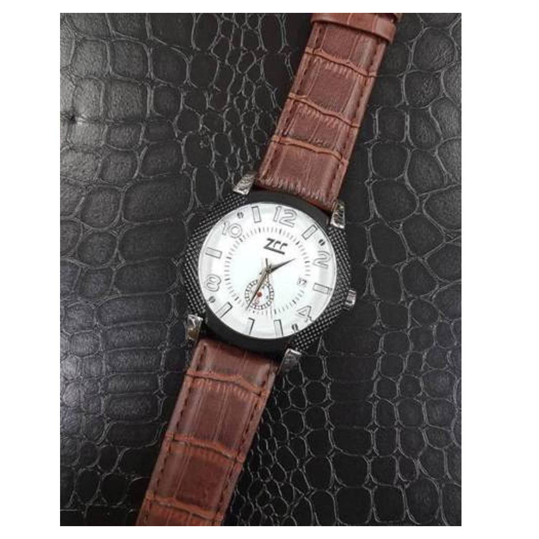 foto del prodotto trade shop orologio polso zcc z002 uomo compass automatico data cinturino pelle marrone bianco 